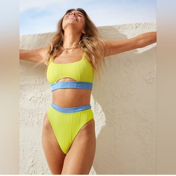 aerie Other - Aerie Jacquard High Cut Cheeky Swim Bottom‎ Blue and Orange Size Medium NWT